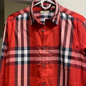 Burberry poplin check button down long sleeve